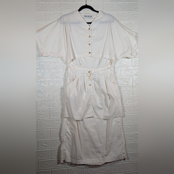 329-White Button-Up Dress Set 100 💯 Cotton - Picture 1 of 5